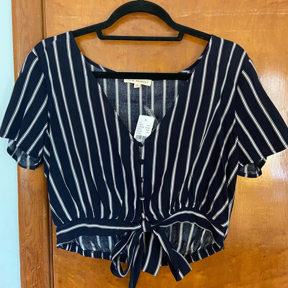 LA Hearts navy & white striped blouse